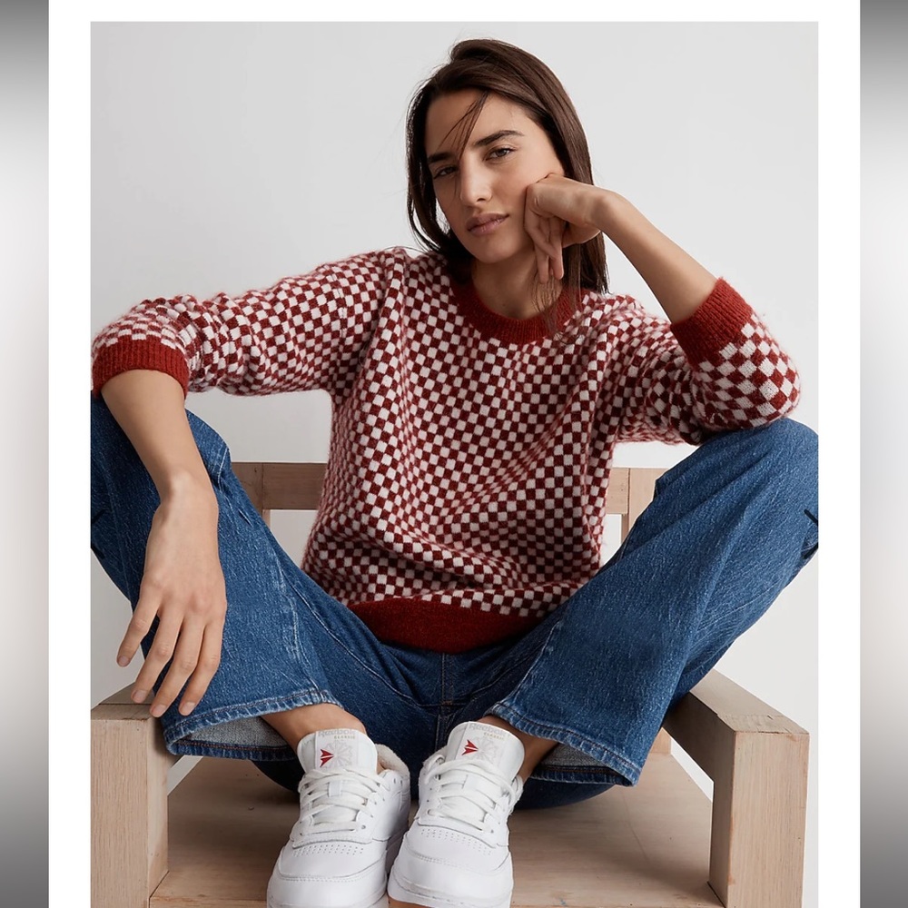 Checkerboard Jacquard Pullover Sweater